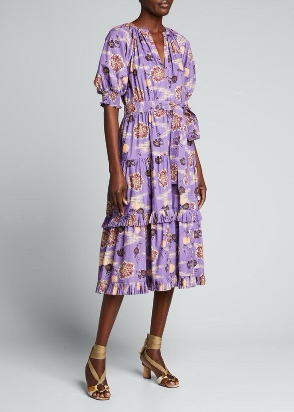 Ulla Johnson Dasha Zinnia Purple Midi Belted Dress Coquette Boho Whimsy Size 8
